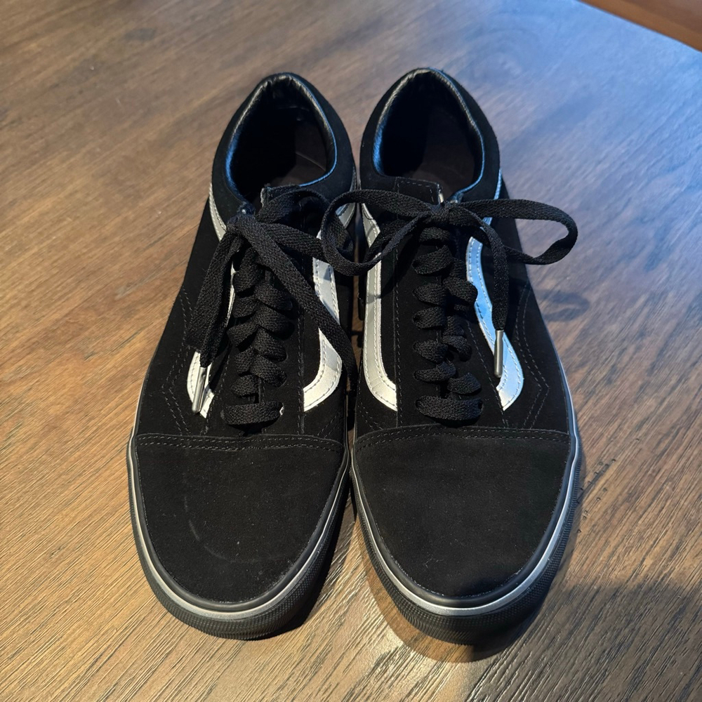 Vans Old Skool Sneakers — Black with Silver Stripe (Size 10)